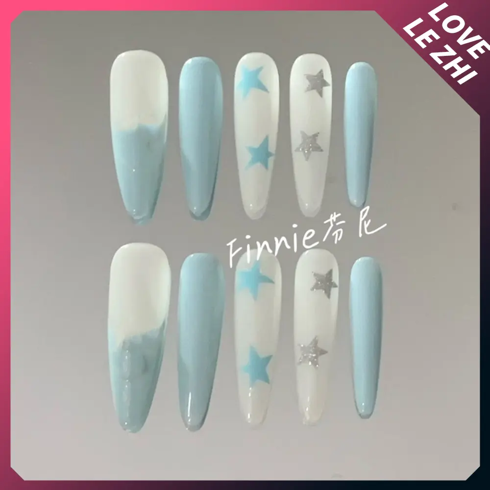 Y2K 10Pcs Long Coffin Tip Shaped Full Cover Art Nail Spice Girl Leopard Print Bowknot Shining Diamond Heavy Metal Fake Nails