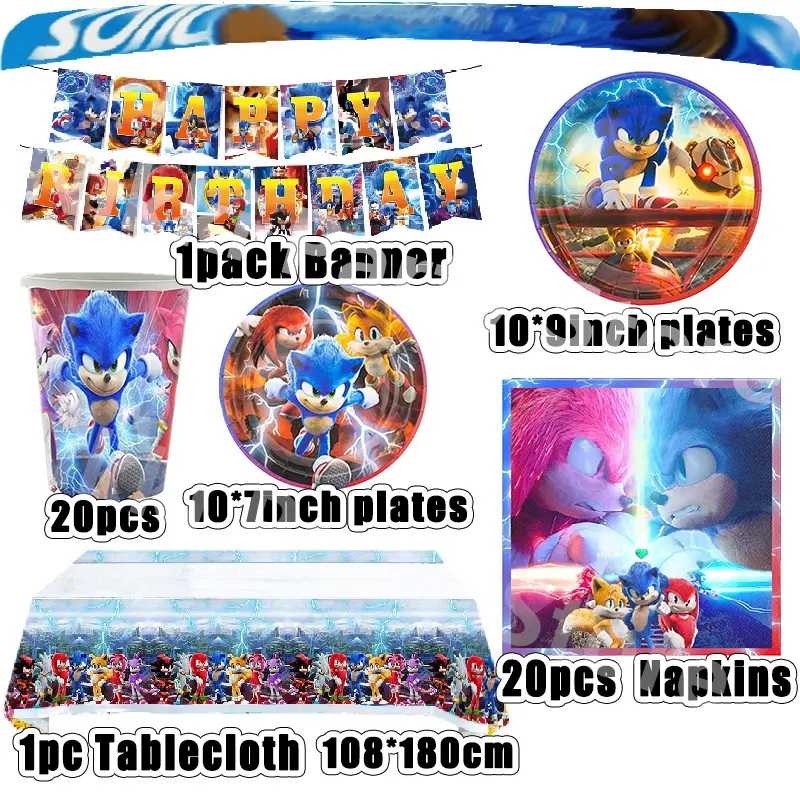 Sonic Birthday Decoration Shadow the Hedgehog Figure Party SuppliesTableware Cups Plate Napkin Happy Birthday Banner Baby Shower