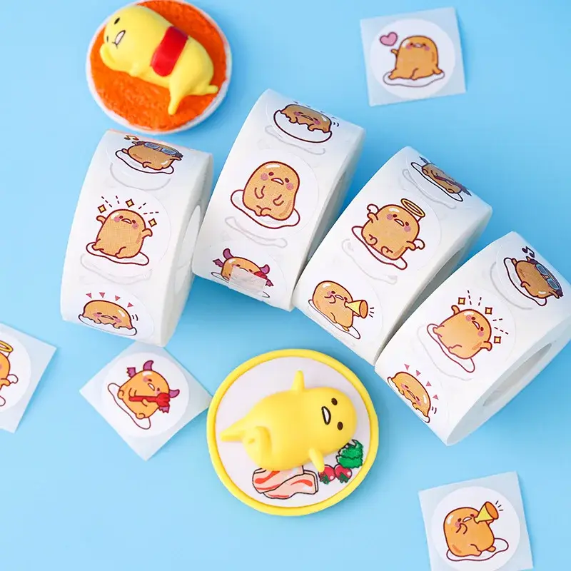 500pcs Gudetama Sticker Kids Cartoon 2.5cm Round Label Sticker Creative DIY Gift Sealing Labels Decoration Stationery Supplies