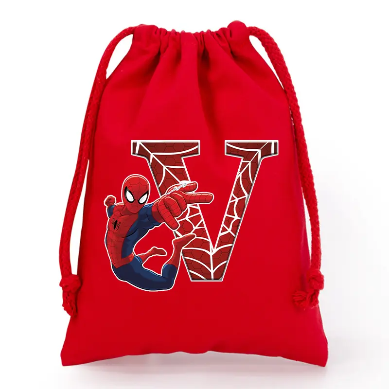 New Spiderman Drawstring Bag Cartoon Letter Handbag Kids Large Capacity Storage Bags Boys Anime Candy Bags Children's Gifts