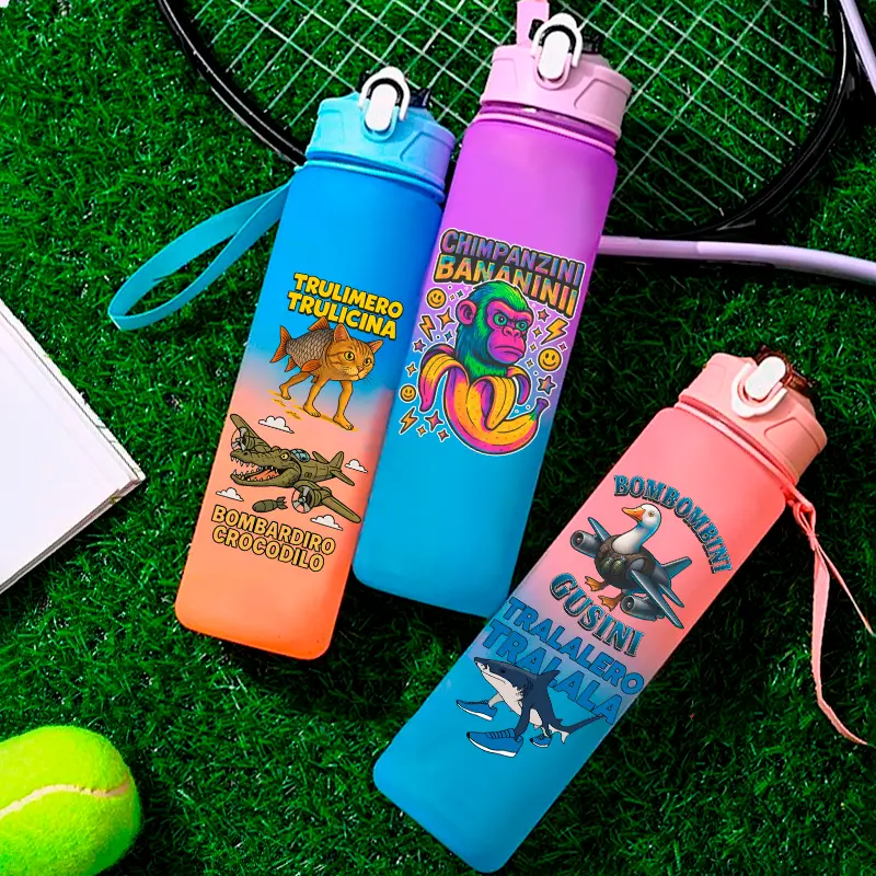 750 ML Tungtungtung Sahur Bombardiro Crocodilo Large Capacity Straw Water Cup Outdoor Portable Water Bottle Ins Popular Gifts