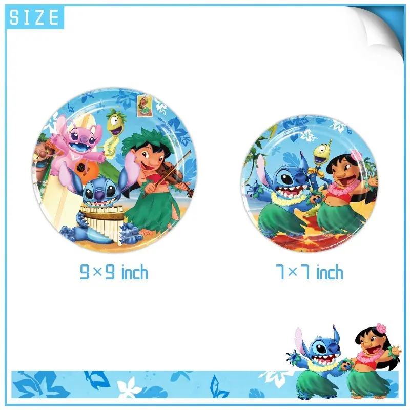 Disney Lilo Stitch Theme Birthday Party Supplies Tableware Set Children Birthday Party Cutlery Decoration Napkin Paper Cup