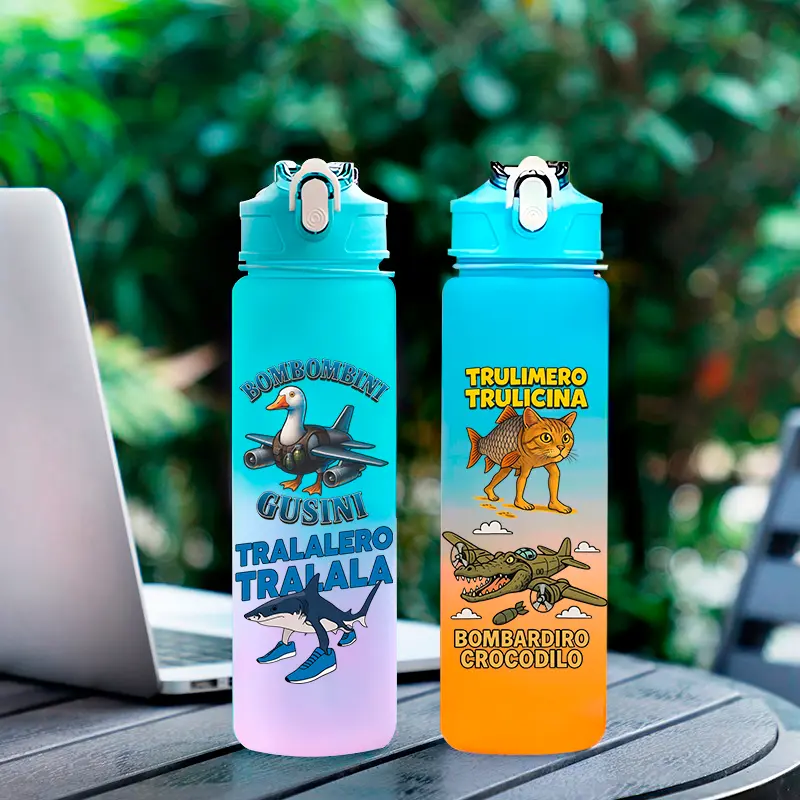 750 ML Tungtungtung Sahur Bombardiro Crocodilo Large Capacity Straw Water Cup Outdoor Portable Water Bottle Ins Popular Gifts