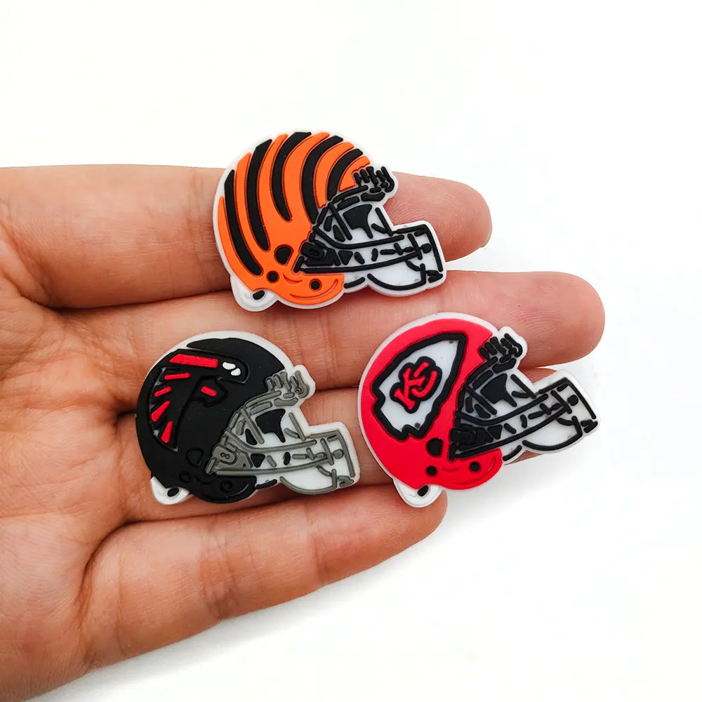 27Pcs Rugby Team Helmet Nfl Series Shoe Charms for Clogs Bubble Slides Sandals PVC Shoe Decorations Buckle Accessories for Kid