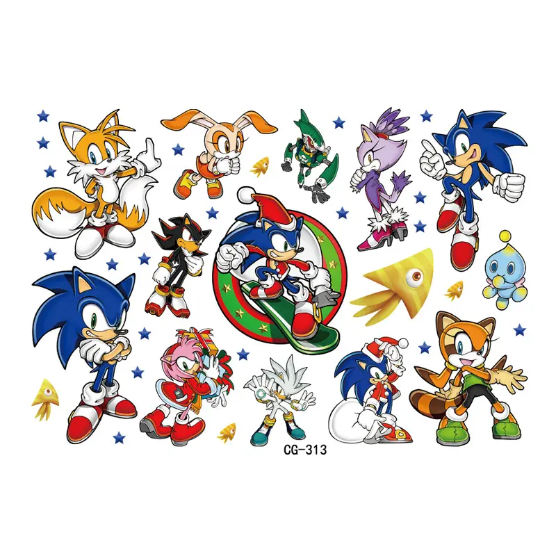 8pcs/set Cartoon Sonics Tattoo Stickers Anime Figure Waterproof Cosplay Sticker Kids Toys Halloween Party Accessories Gifts