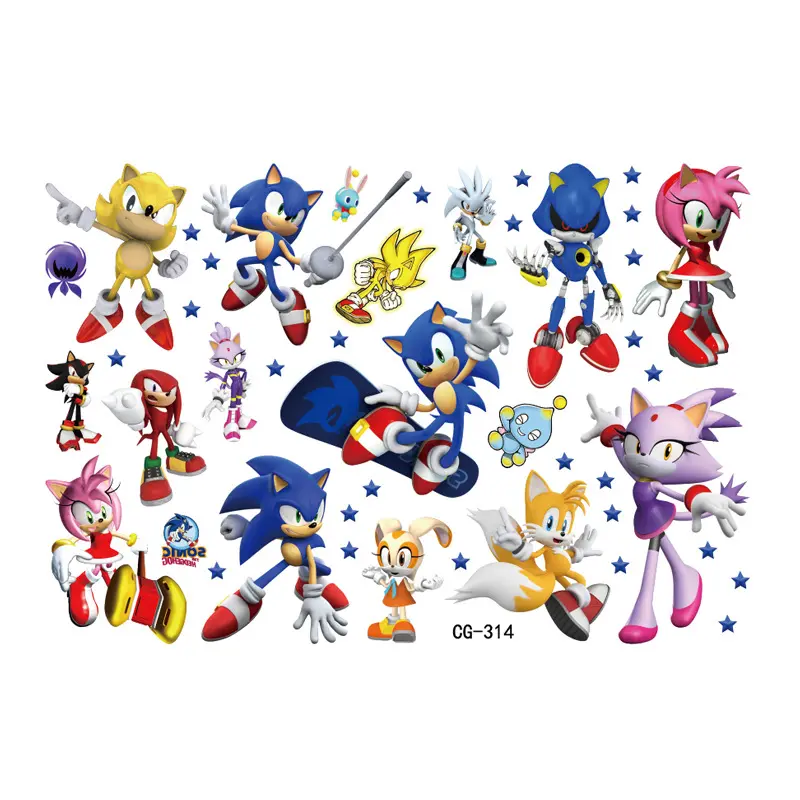 8pcs/set Cartoon Sonics Tattoo Stickers Anime Figure Waterproof Cosplay Sticker Kids Toys Halloween Party Accessories Gifts