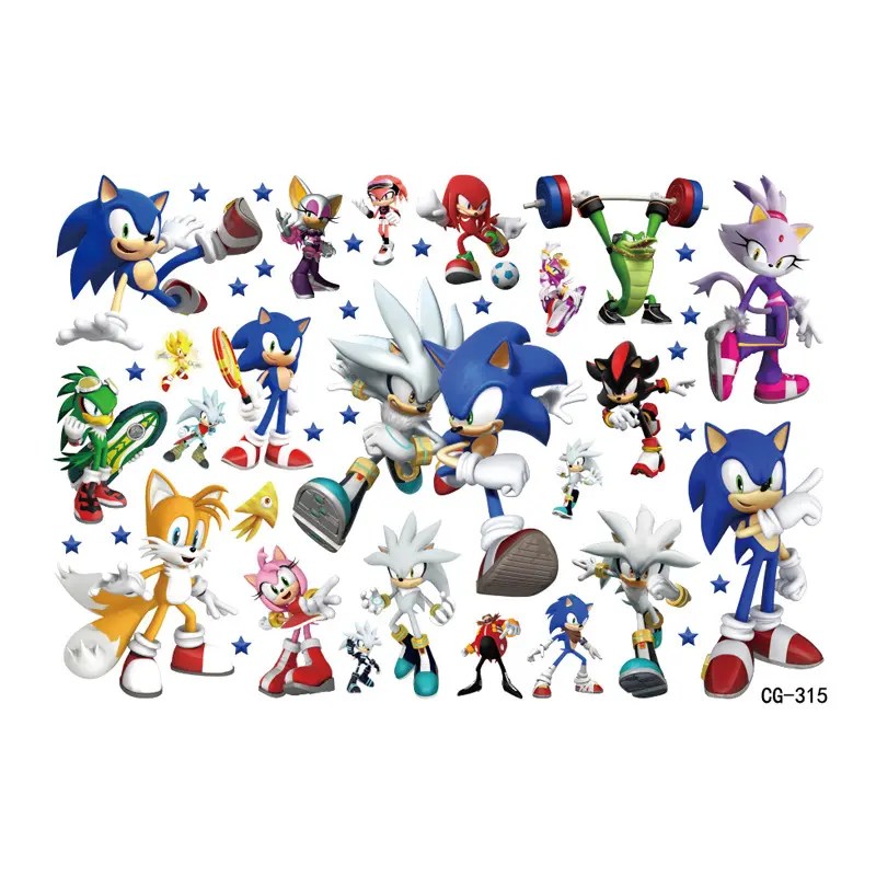 8pcs/set Cartoon Sonics Tattoo Stickers Anime Figure Waterproof Cosplay Sticker Kids Toys Halloween Party Accessories Gifts