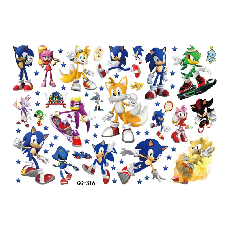 8pcs/set Cartoon Sonics Tattoo Stickers Anime Figure Waterproof Cosplay Sticker Kids Toys Halloween Party Accessories Gifts