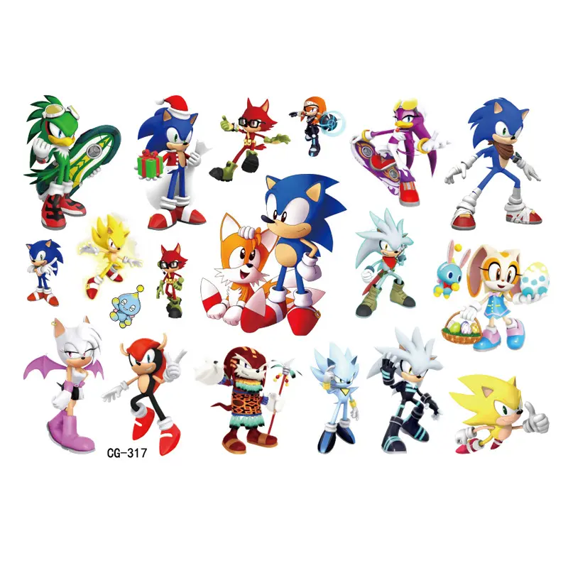 8pcs/set Cartoon Sonics Tattoo Stickers Anime Figure Waterproof Cosplay Sticker Kids Toys Halloween Party Accessories Gifts