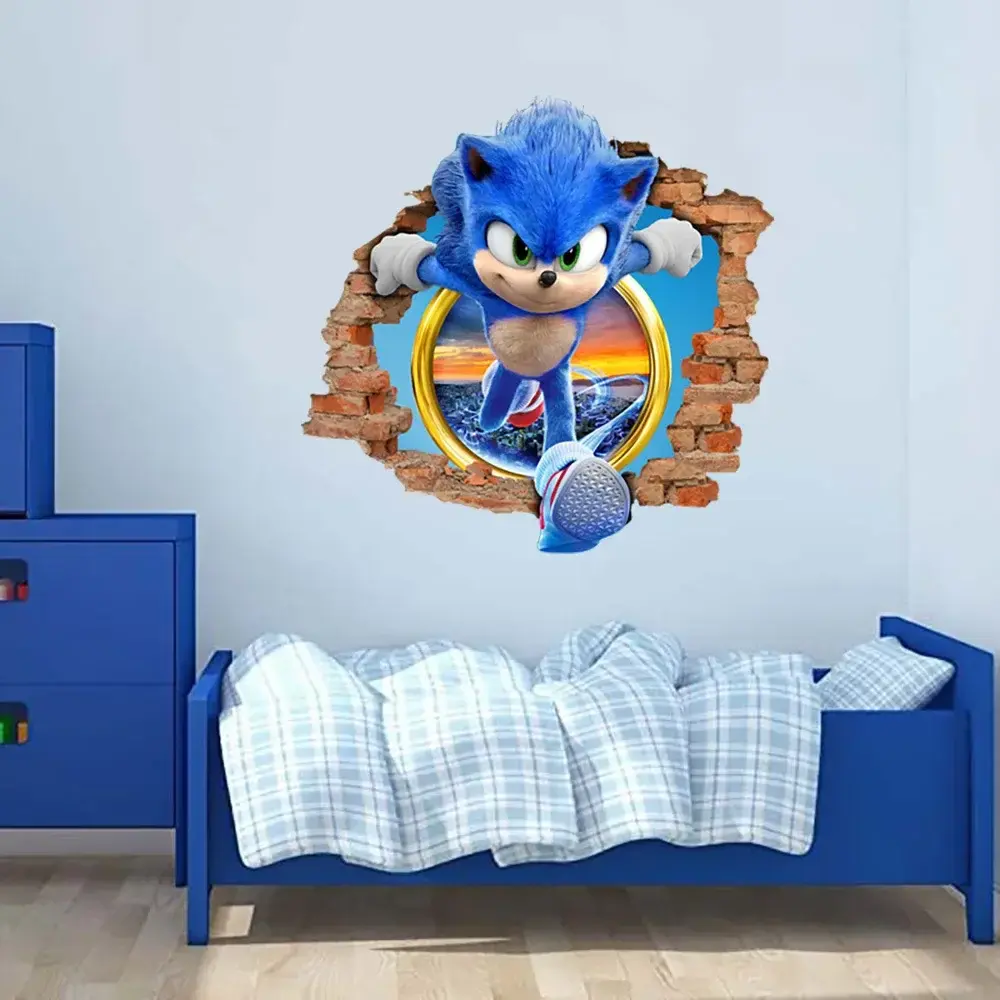 Bandai Sonic Cartoon Sticker PVC Wallpaper Game Poster 3D Having A Three-dimensional Sense Cool and Dazzling Originality Anime