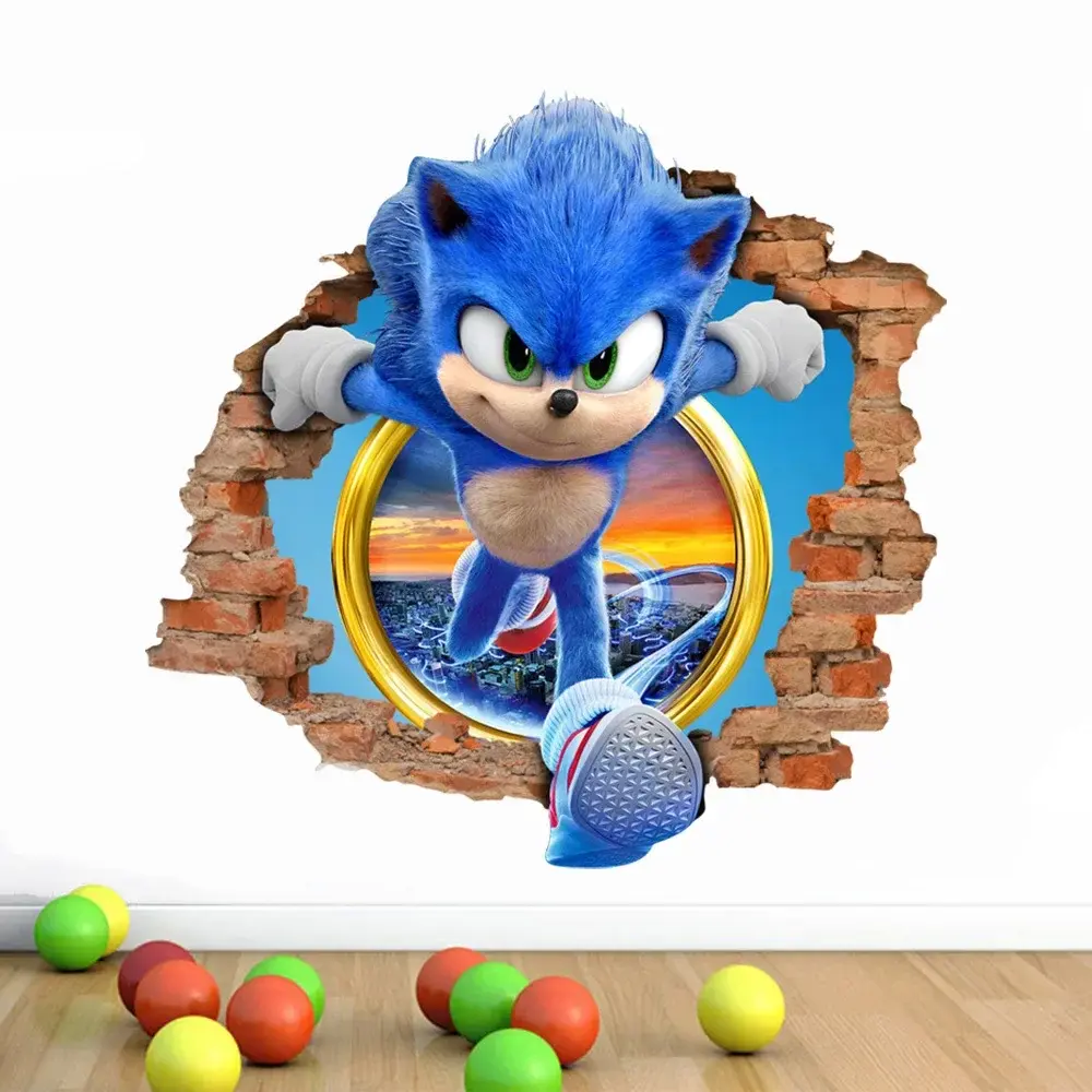 Bandai Sonic Cartoon Sticker PVC Wallpaper Game Poster 3D Having A Three-dimensional Sense Cool and Dazzling Originality Anime
