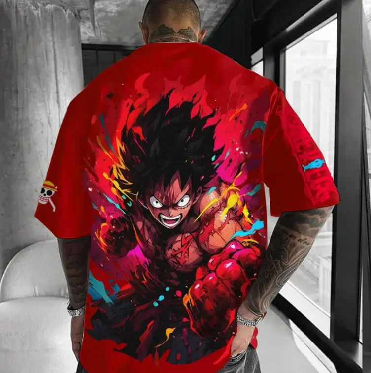 ONE PIECE Men's Loose Version Street Wear T-Shirt Anime Printed Skull Pattern Summer Cotton Casual Wear