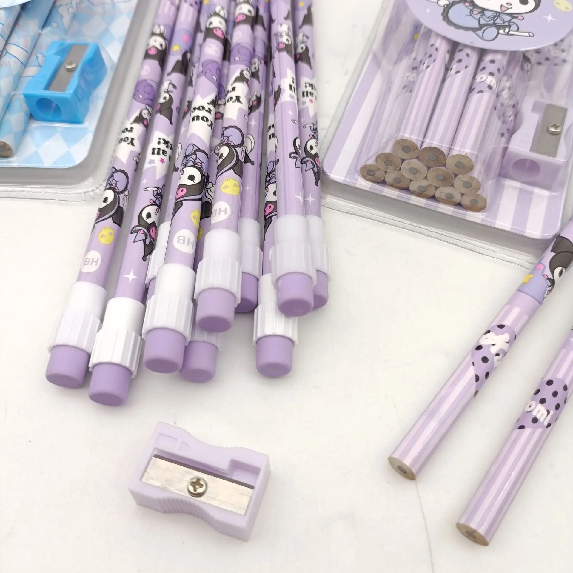 12Pcs Sanrio My Melody Wood Pencil HB with Rubber and Pencil Sharpener Cartoon Student Pencils School Student Stationery