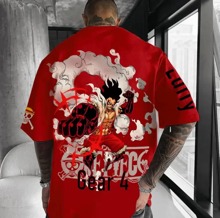 ONE PIECE Men's Loose Version Street Wear T-Shirt Anime Printed Skull Pattern Summer Cotton Casual Wear