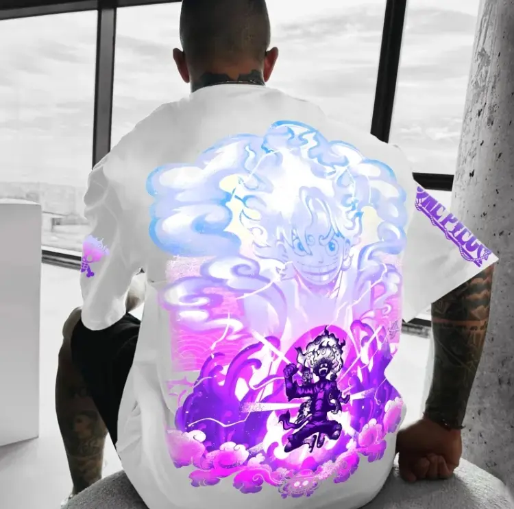 ONE PIECE Men's Loose Version Street Wear T-Shirt Anime Printed Skull Pattern Summer Cotton Casual Wear