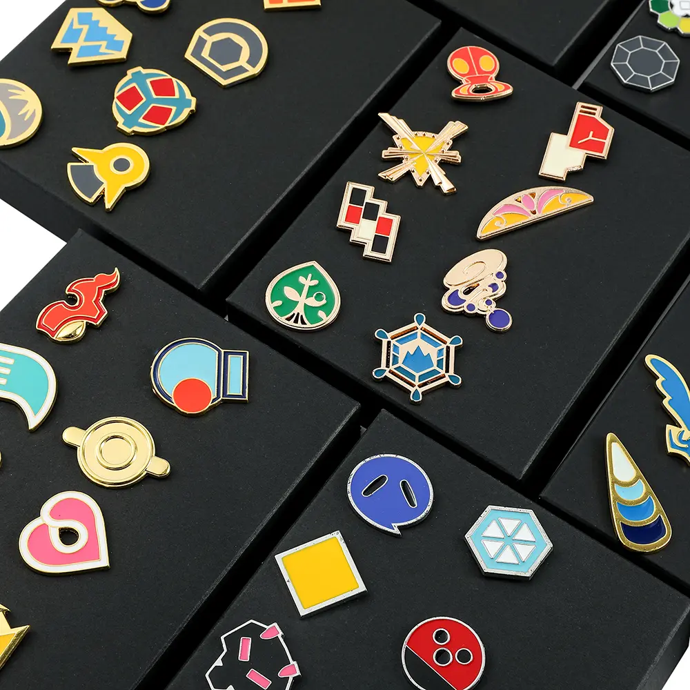 Anime League GYM Badge Pocket Monster Sinnoh Johto Indigo Hoenn League Metal Badge Brooches Pikachu Squirtle Figure Toys