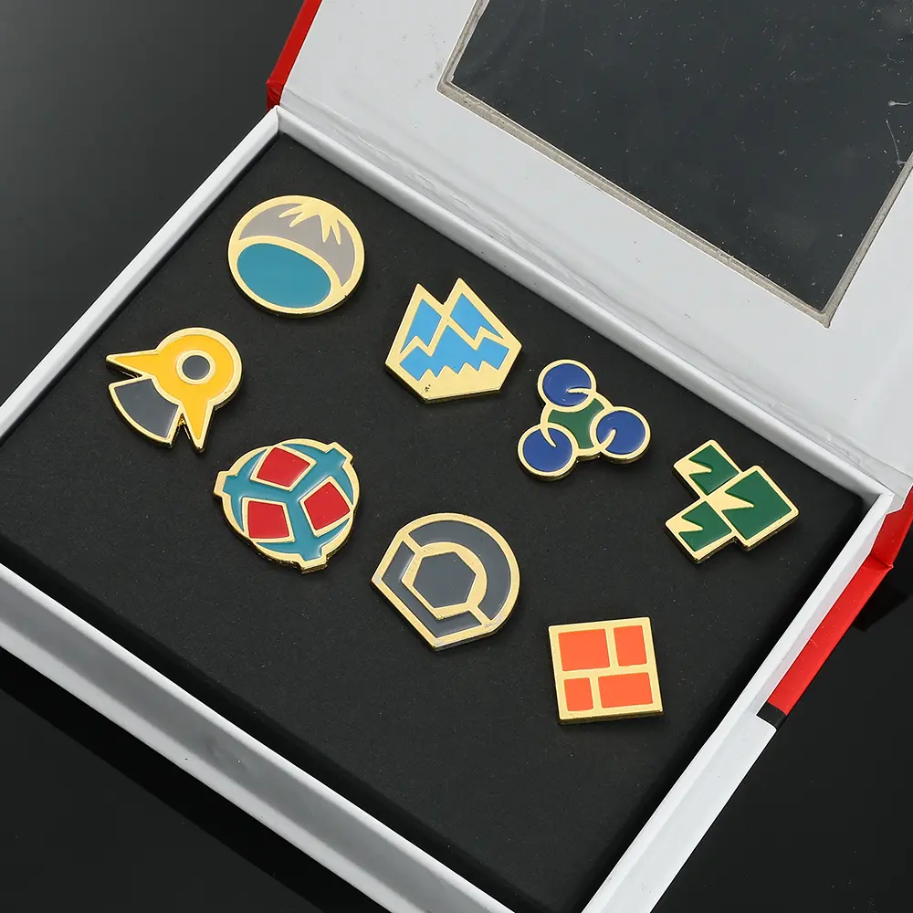 Anime League GYM Badge Pocket Monster Sinnoh Johto Indigo Hoenn League Metal Badge Brooches Pikachu Squirtle Figure Toys