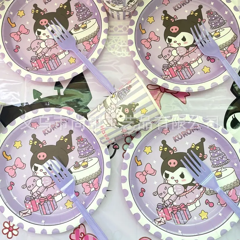 Sanrio Melody Kuromi Birthday Party Decoration Cartoon Plates Set of 10, Tablecloth, Birthday Decoration, Party Necessities