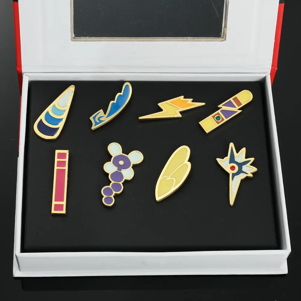 Anime League GYM Badge Pocket Monster Sinnoh Johto Indigo Hoenn League Metal Badge Brooches Pikachu Squirtle Figure Toys