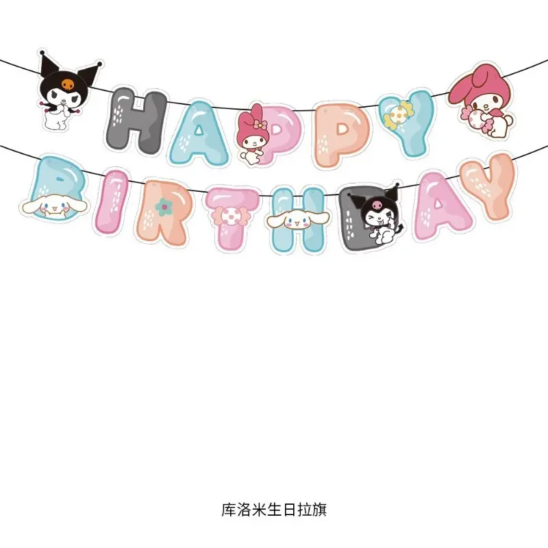 Sanrio Melody Kuromi Birthday Party Decoration Cartoon Plates Set of 10, Tablecloth, Birthday Decoration, Party Necessities