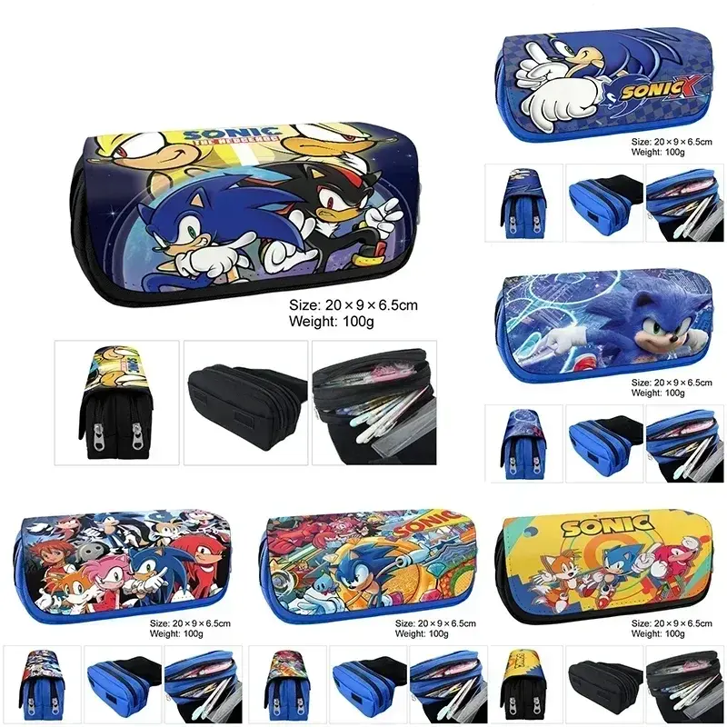 Sonic The Hedgehog PU Pencil Case Anime Cartoon Large Capacity Zipper Pencil Case Stationery Bag School Supplies Storage Pouch