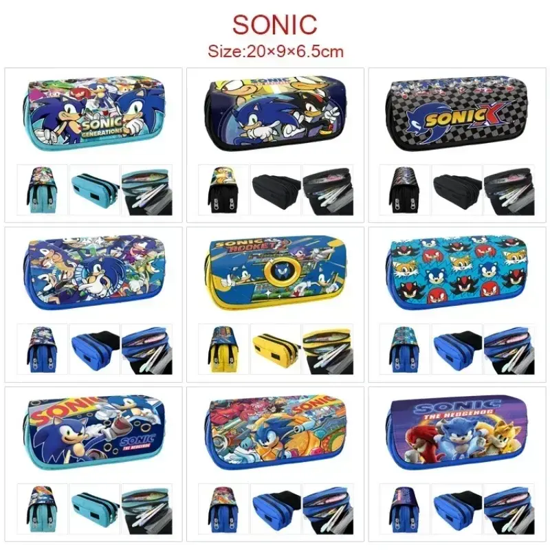 Sonic The Hedgehog PU Pencil Case Anime Cartoon Large Capacity Zipper Pencil Case Stationery Bag School Supplies Storage Pouch