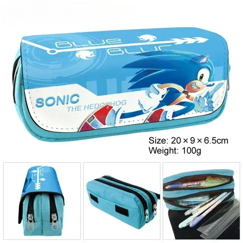 Sonic The Hedgehog PU Pencil Case Anime Cartoon Large Capacity Zipper Pencil Case Stationery Bag School Supplies Storage Pouch