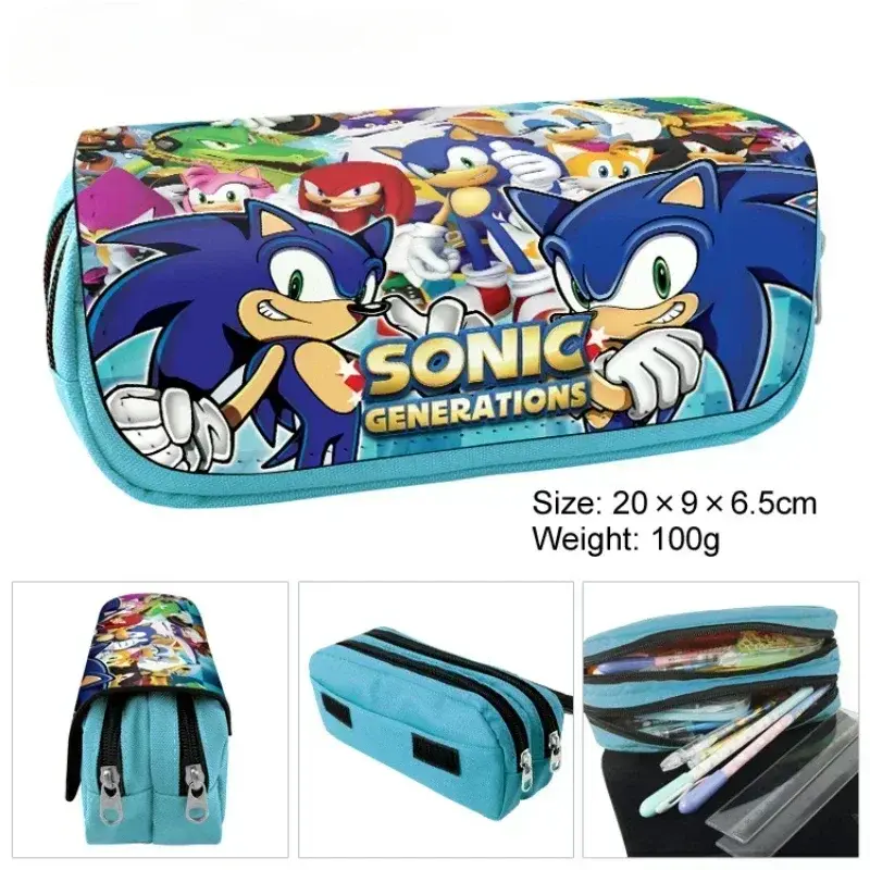 Sonic The Hedgehog PU Pencil Case Anime Cartoon Large Capacity Zipper Pencil Case Stationery Bag School Supplies Storage Pouch