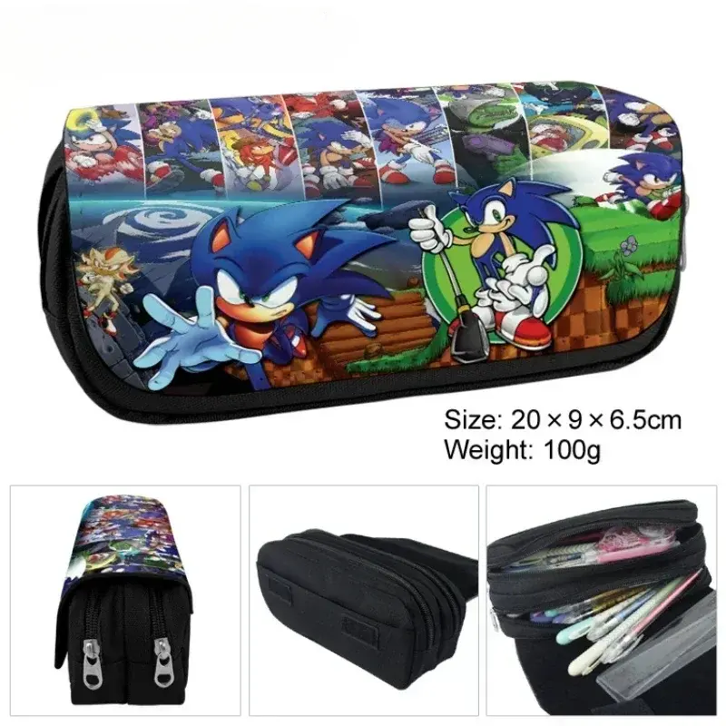 Sonic The Hedgehog PU Pencil Case Anime Cartoon Large Capacity Zipper Pencil Case Stationery Bag School Supplies Storage Pouch