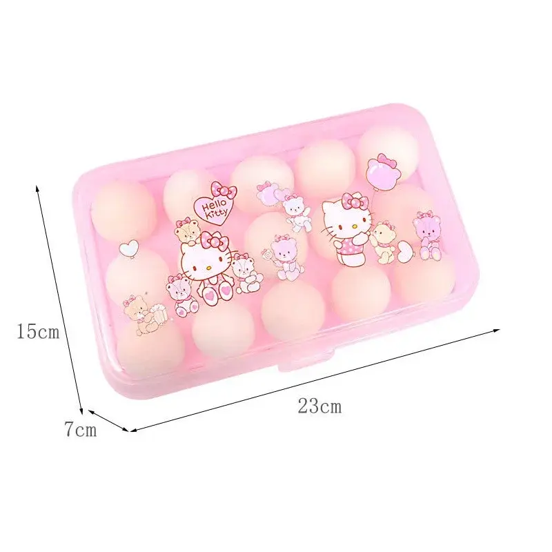 Hello Kitty 15 Grid Egg Storage Box Refrigerator Storage Organizer Cartoon Transparent Kitchen Egg Holder Egg Box Kitchen Gadget
