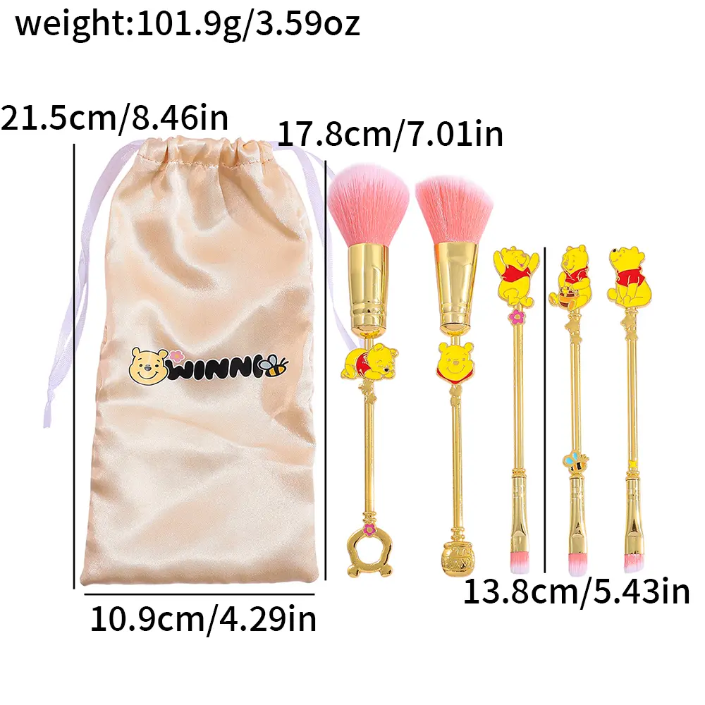5pcs Pooh Bear Makeup Brush Cartoon Eye Shadow Brush Powder Painting Cartoon Eyeliner Brush Set Girl Toy Gift