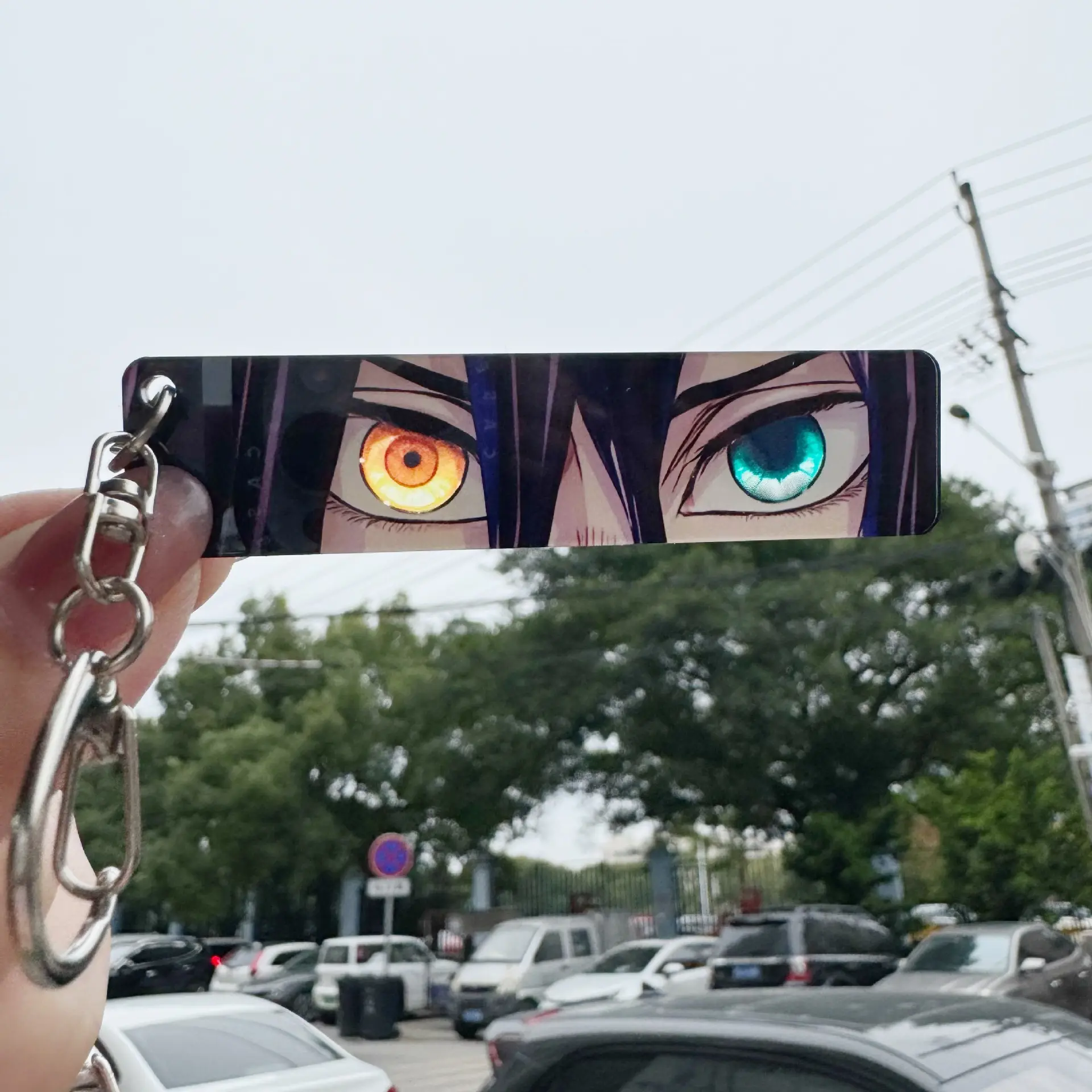 Demon Slayer Shining Eyes Keychain Acrylic Giyu Tomioka Rengoku Kyoujurou Rectangular Double Sided Pattern Backpack Pendant Gift