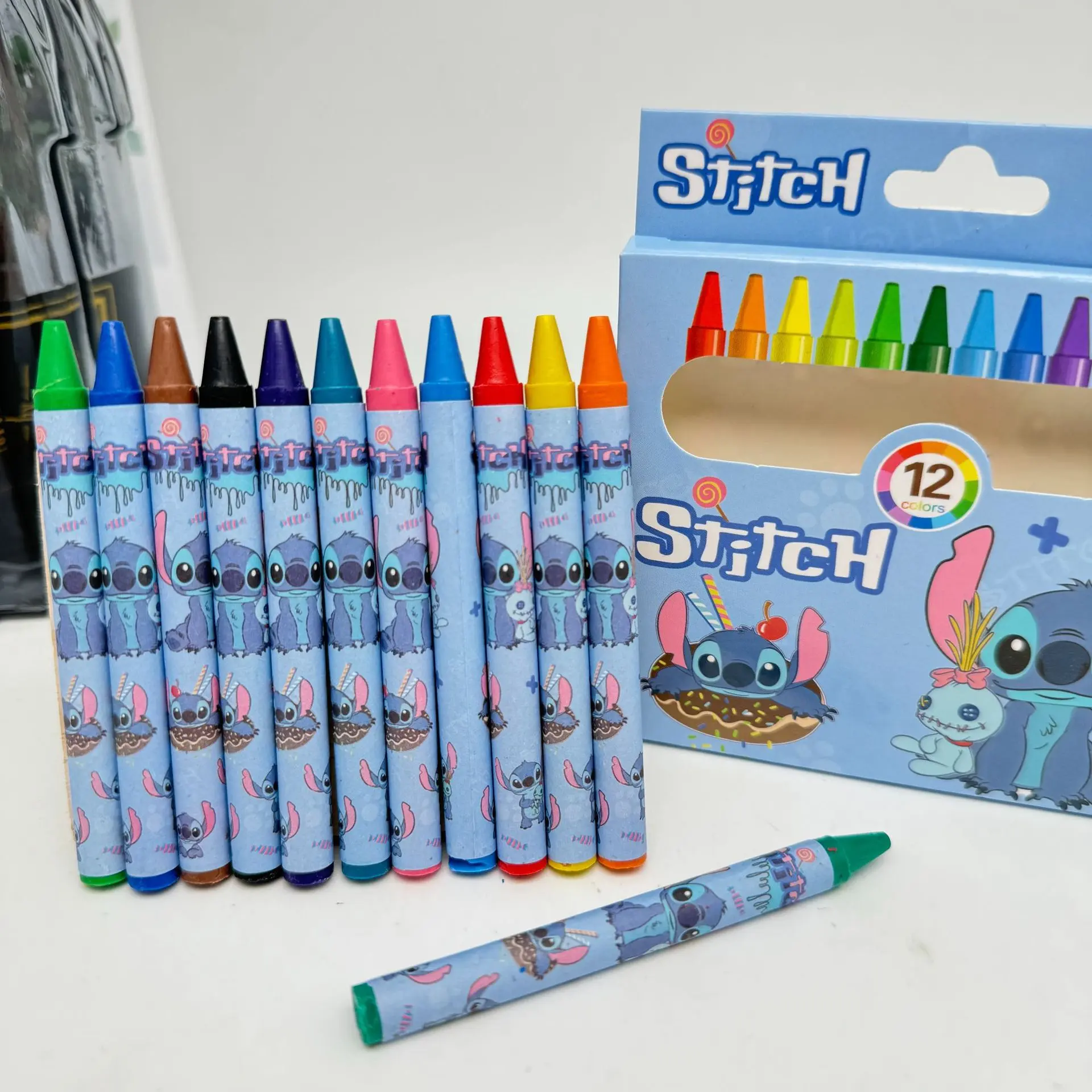12pcs Stitch Paint Brush Set Kids Disney Anime Colour Pencil Art Painting Crayon Children Graffiti Pens Oil Painting Stick Gift