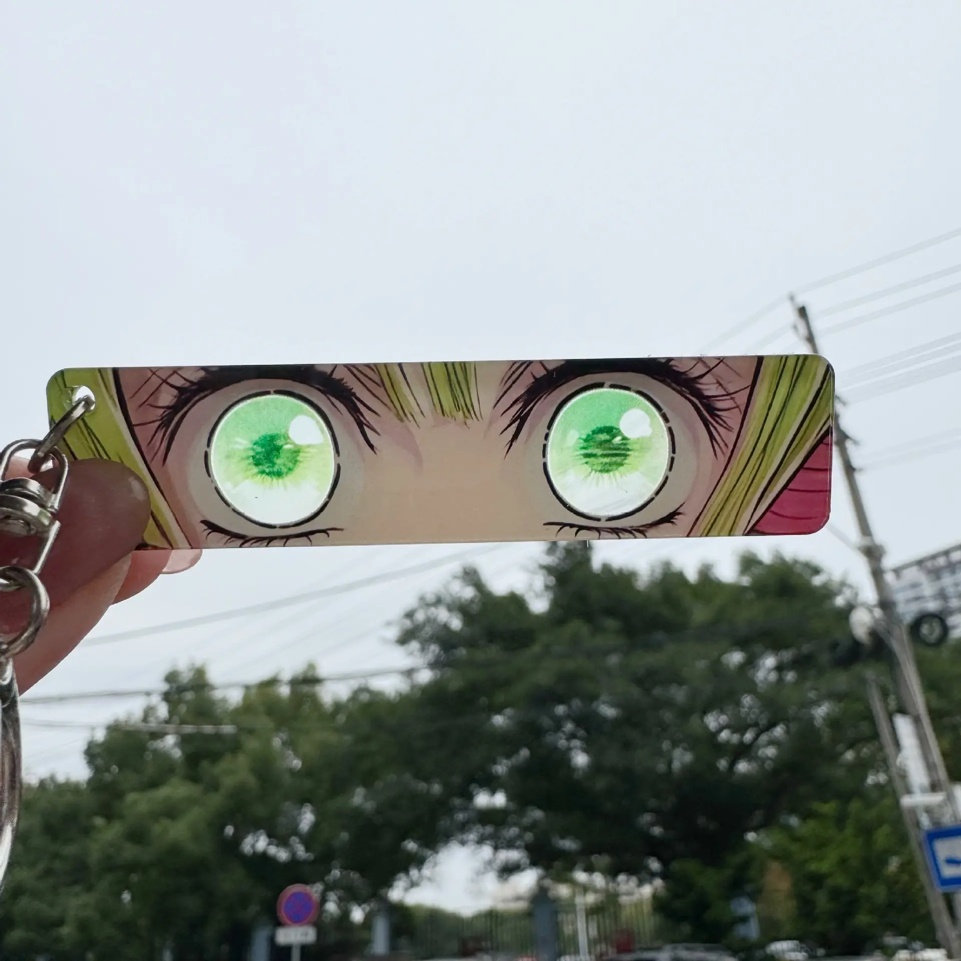 Demon Slayer Shining Eyes Keychain Acrylic Giyu Tomioka Rengoku Kyoujurou Rectangular Double Sided Pattern Backpack Pendant Gift