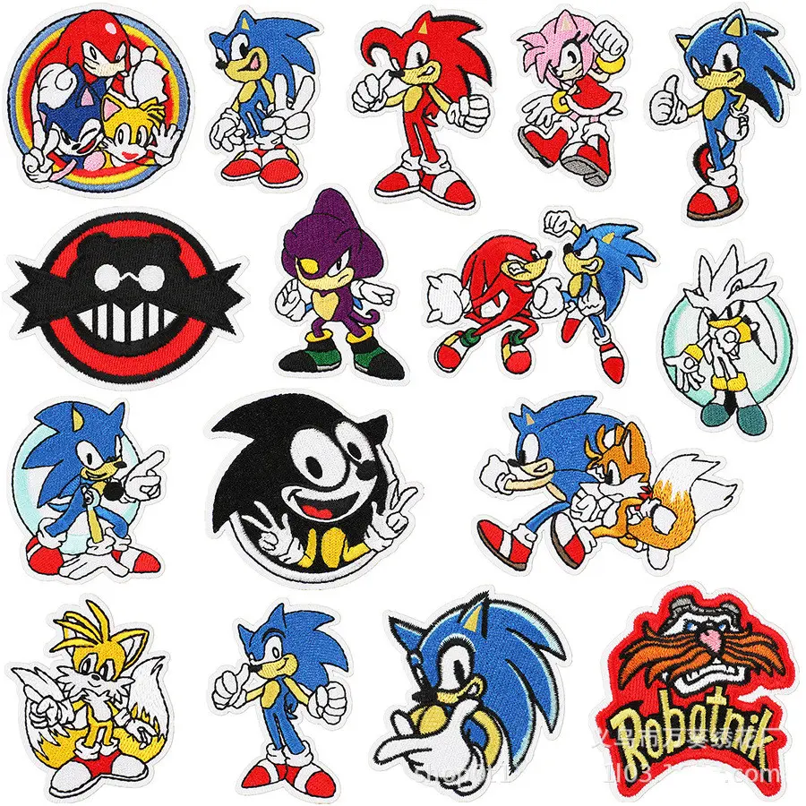 1pc Sonic Cloth Patch Cute Clothes Stickers Sew on Embroidery Patches Applique Iron on Clothing Cartoon DIY Garment Decor