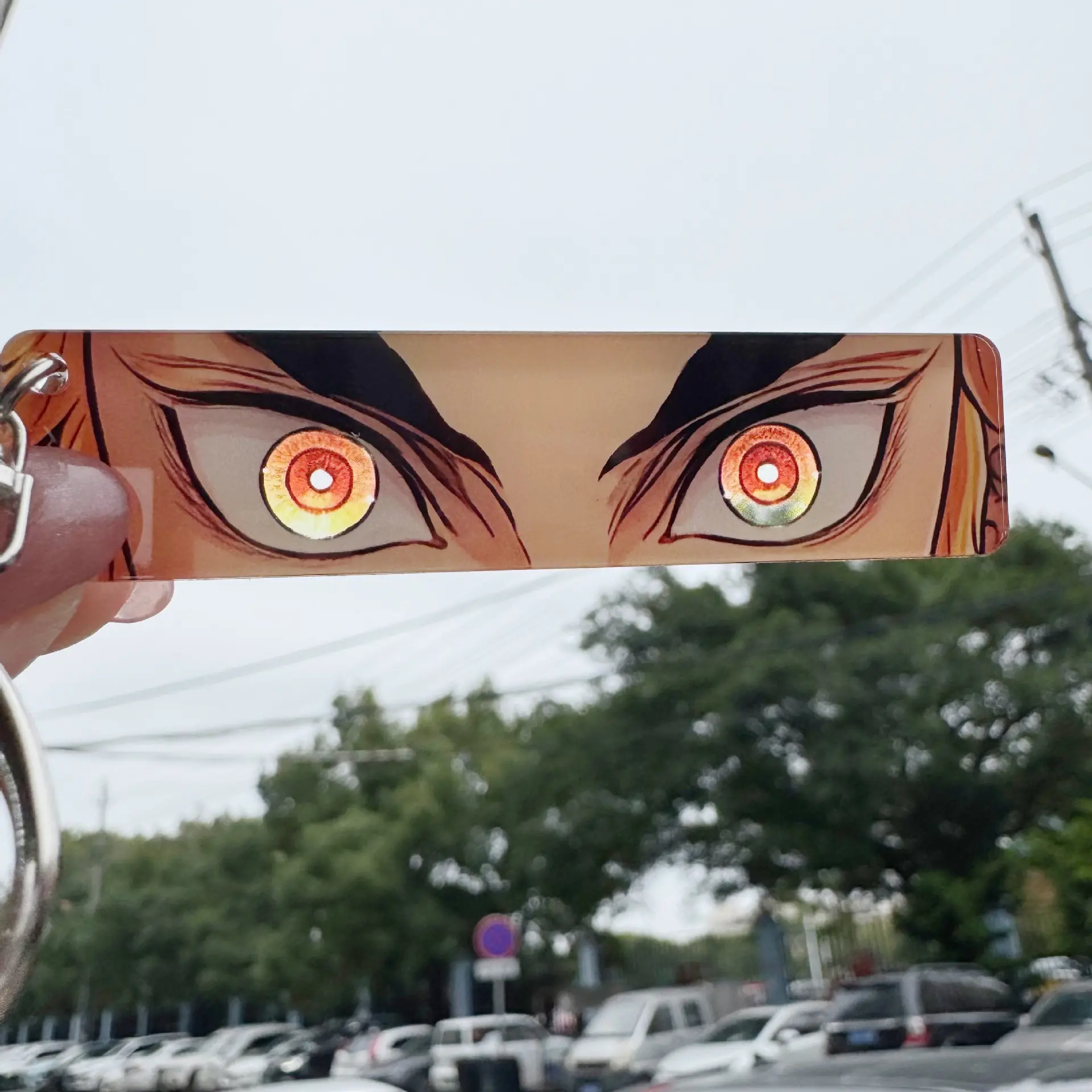 Demon Slayer Shining Eyes Keychain Acrylic Giyu Tomioka Rengoku Kyoujurou Rectangular Double Sided Pattern Backpack Pendant Gift