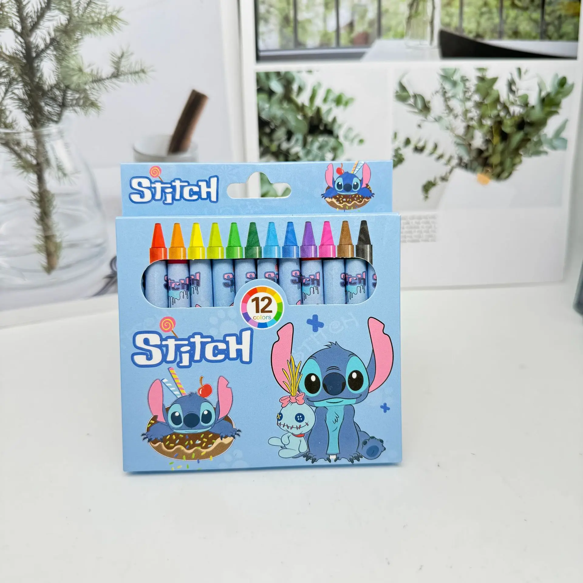 12pcs Stitch Paint Brush Set Kids Disney Anime Colour Pencil Art Painting Crayon Children Graffiti Pens Oil Painting Stick Gift