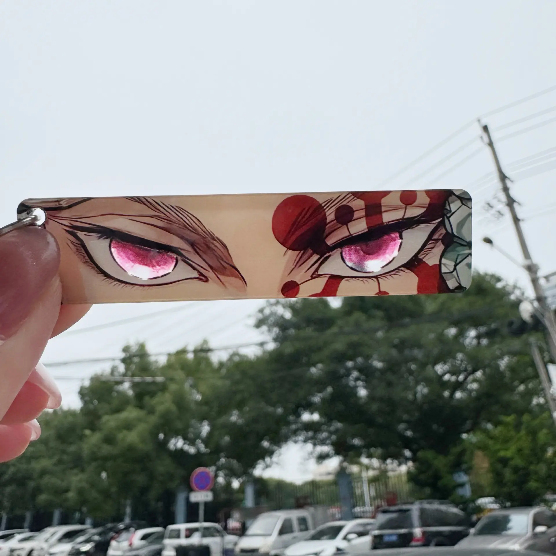 Demon Slayer Shining Eyes Keychain Acrylic Giyu Tomioka Rengoku Kyoujurou Rectangular Double Sided Pattern Backpack Pendant Gift