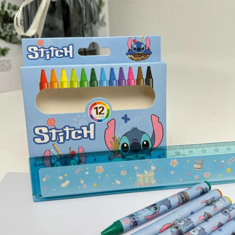 12pcs Stitch Paint Brush Set Kids Disney Anime Colour Pencil Art Painting Crayon Children Graffiti Pens Oil Painting Stick Gift