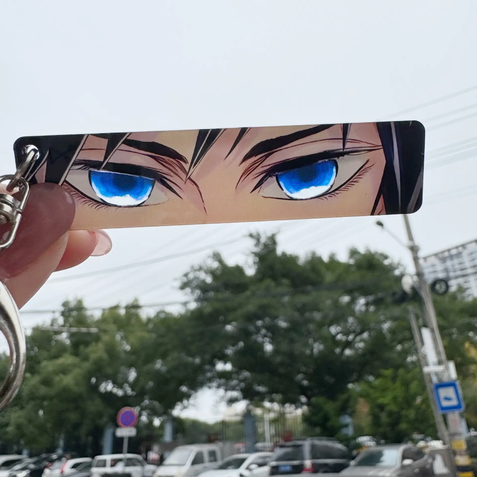 Demon Slayer Shining Eyes Keychain Acrylic Giyu Tomioka Rengoku Kyoujurou Rectangular Double Sided Pattern Backpack Pendant Gift