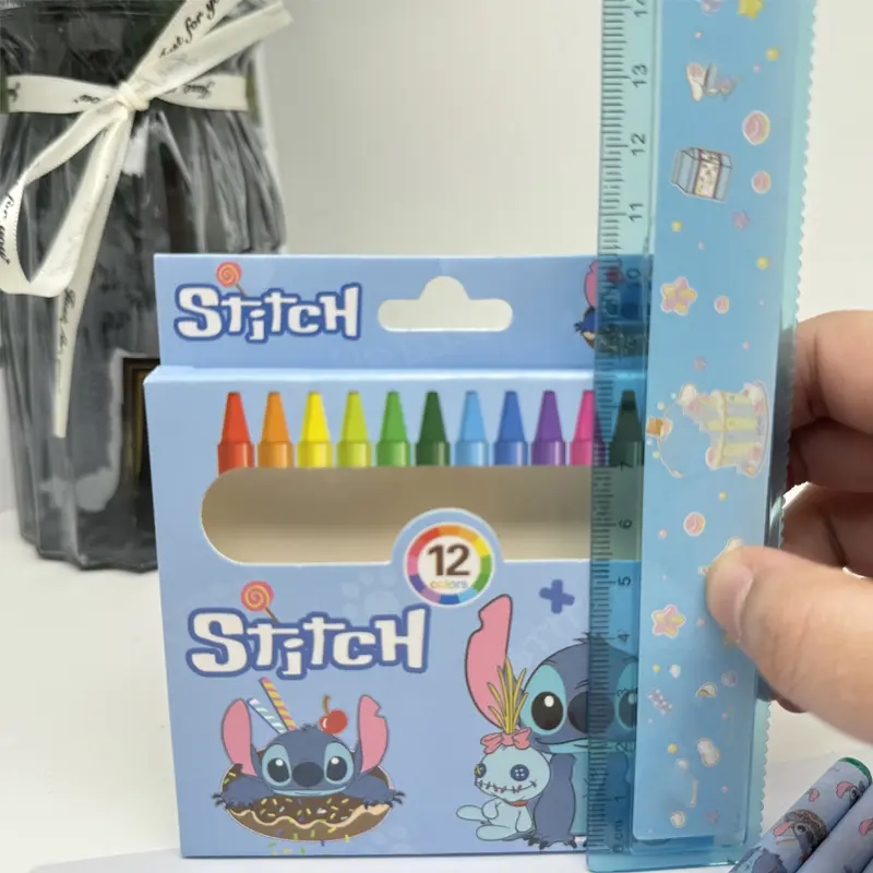 12pcs Stitch Paint Brush Set Kids Disney Anime Colour Pencil Art Painting Crayon Children Graffiti Pens Oil Painting Stick Gift