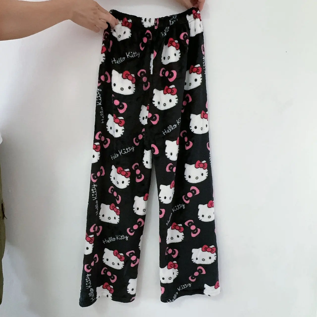 Sanrio Hello Kitty Anime Y2k Kawaii Flannel Pajamas Women'S Warm Woolen Cartoon Casual Home Pants Autumn Winter Fashion Trousers