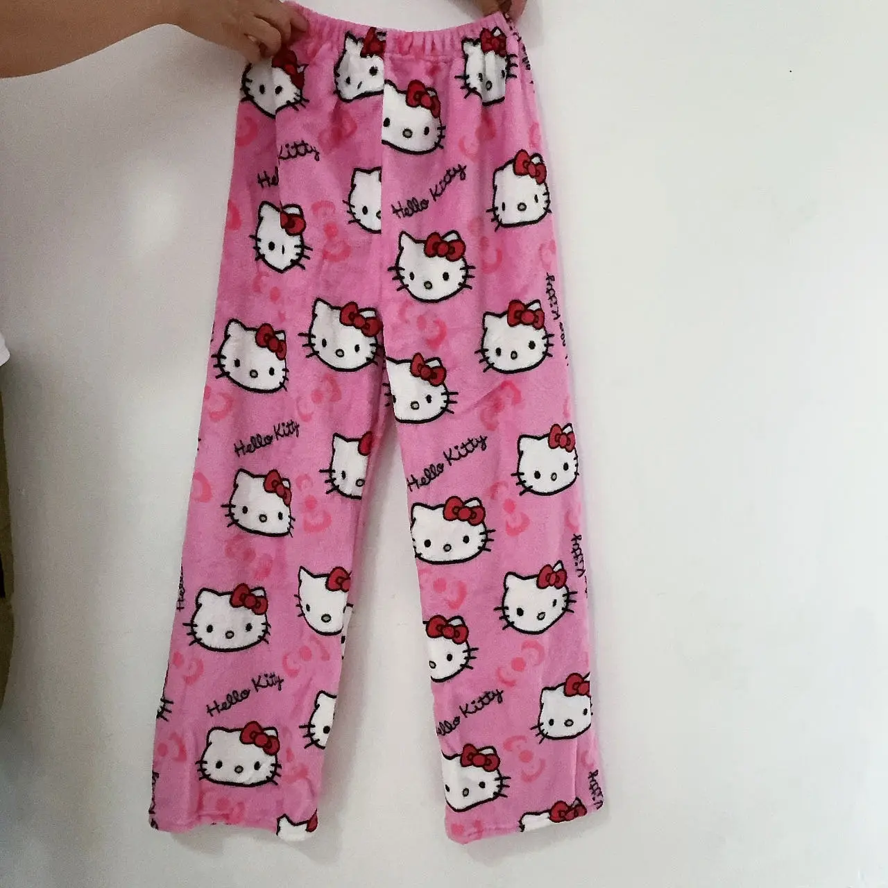 Sanrio Hello Kitty Anime Y2k Kawaii Flannel Pajamas Women'S Warm Woolen Cartoon Casual Home Pants Autumn Winter Fashion Trousers