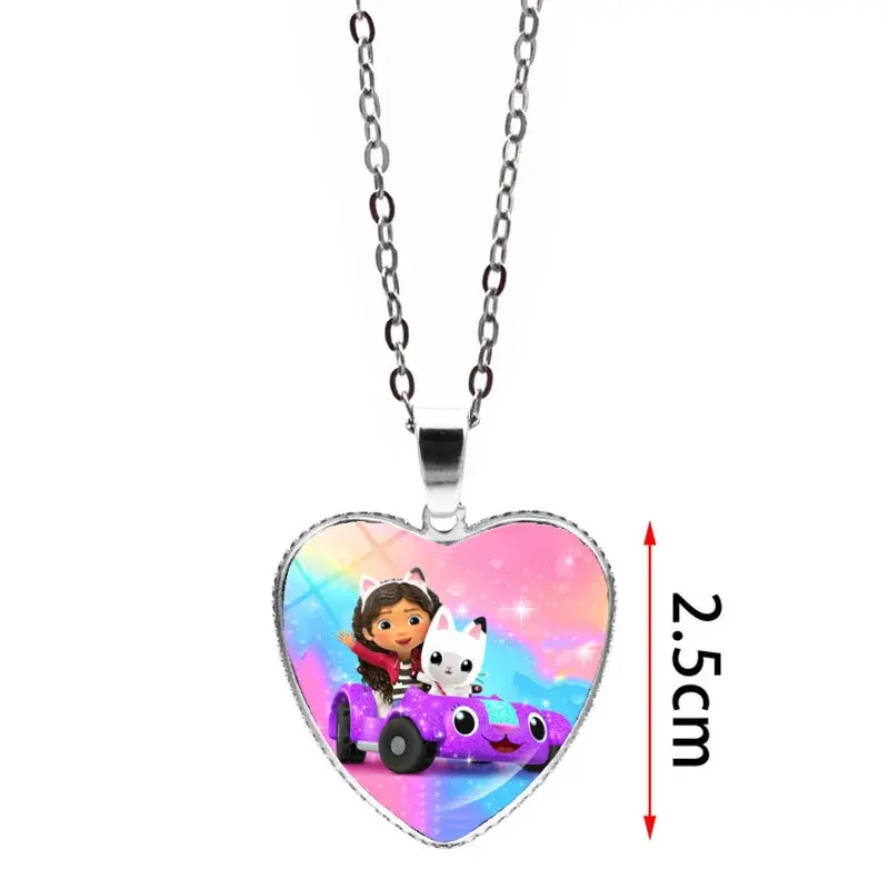Gabbys Dollhouses Necklace for Girl Cute Peach Heart Jewelry Fashion Sweater Decoration Anime Cartoon Accessories Kids Toys Gift