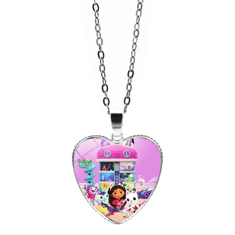 Gabbys Dollhouses Necklace for Girl Cute Peach Heart Jewelry Fashion Sweater Decoration Anime Cartoon Accessories Kids Toys Gift