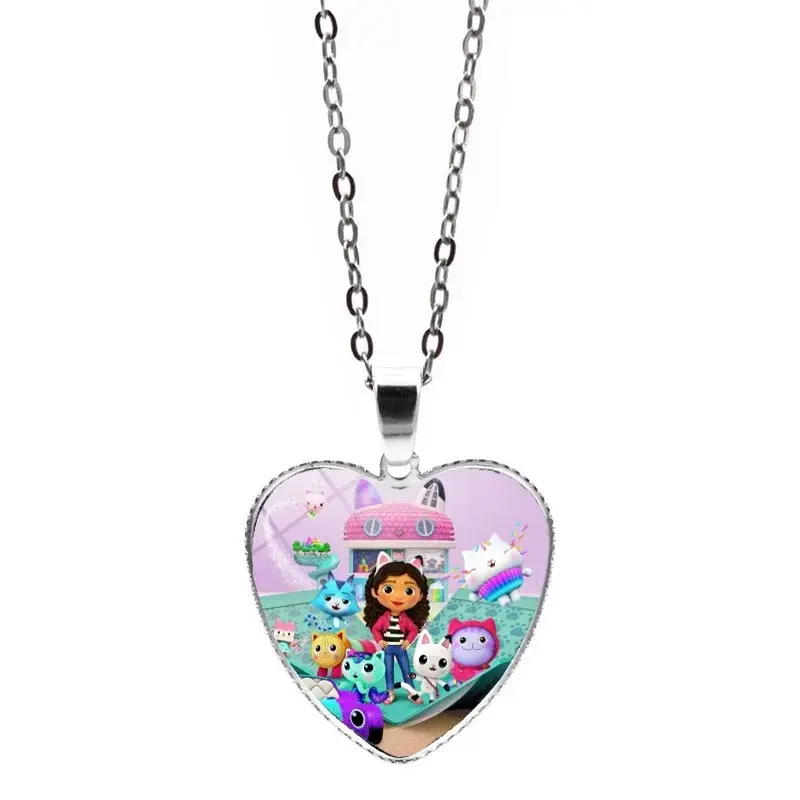 Gabbys Dollhouses Necklace for Girl Cute Peach Heart Jewelry Fashion Sweater Decoration Anime Cartoon Accessories Kids Toys Gift
