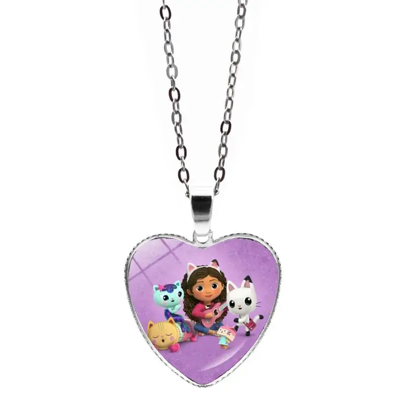Gabbys Dollhouses Necklace for Girl Cute Peach Heart Jewelry Fashion Sweater Decoration Anime Cartoon Accessories Kids Toys Gift