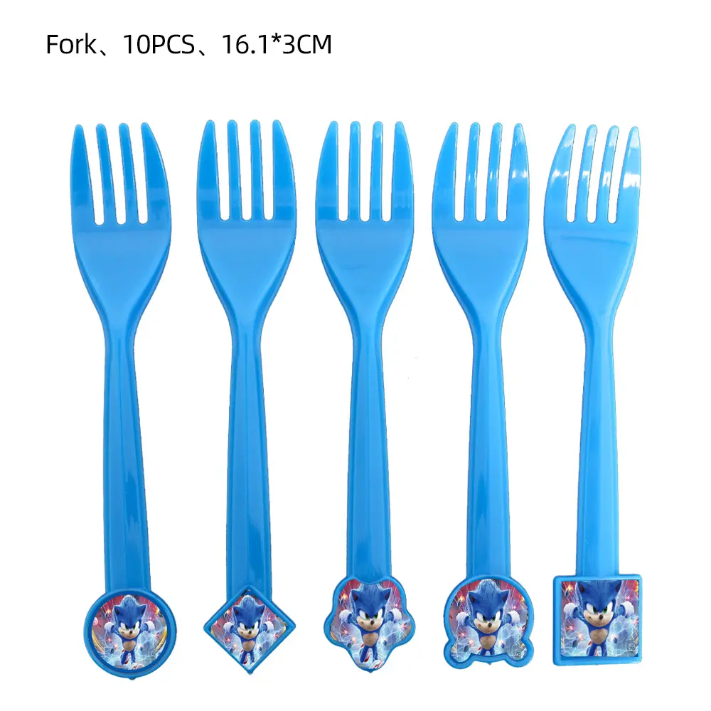 10pcs Sonic Disposable Plastic Knife Fork Spoon Birthday Party Decoration Sonics Birthday Party Supplies Toys Kids Gift