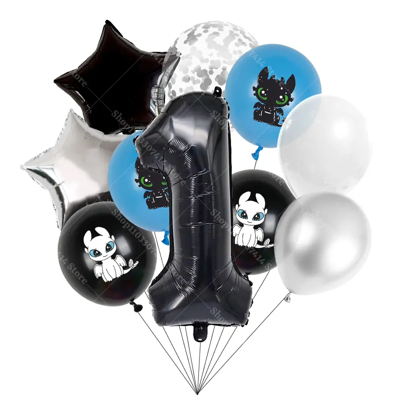 Anime Kawaii Toothless Number 1-10 Balloon Sets Kids Happy Birthday Party Supplies Latex Balloons Home Decor Accessories Gifts