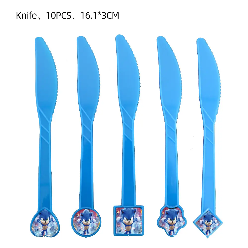 10pcs Sonic Disposable Plastic Knife Fork Spoon Birthday Party Decoration Sonics Birthday Party Supplies Toys Kids Gift